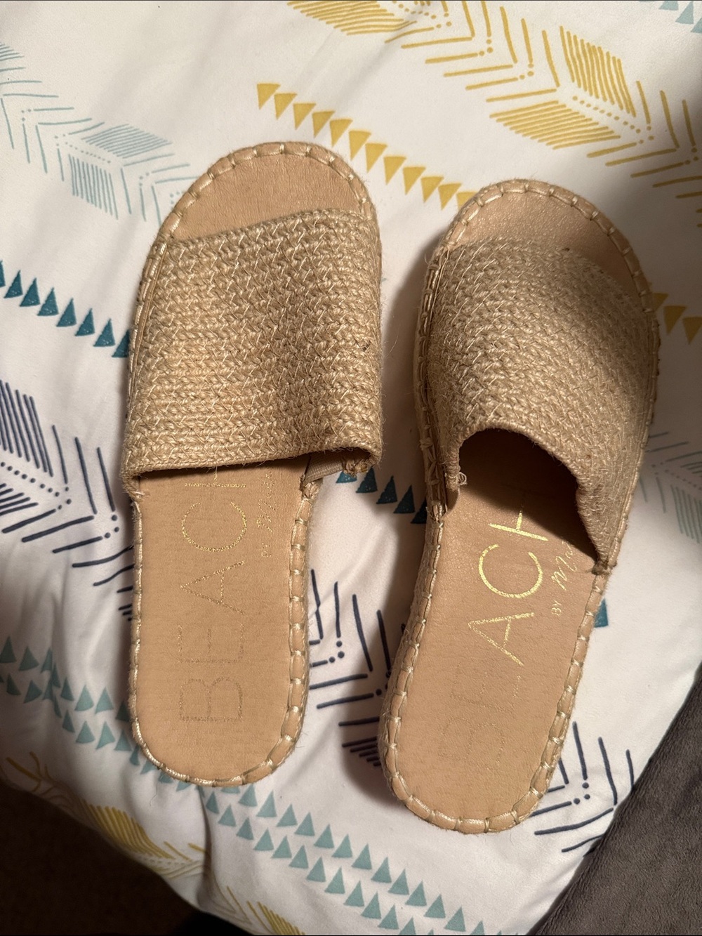 Women’s Beige Woven Slide Platforms